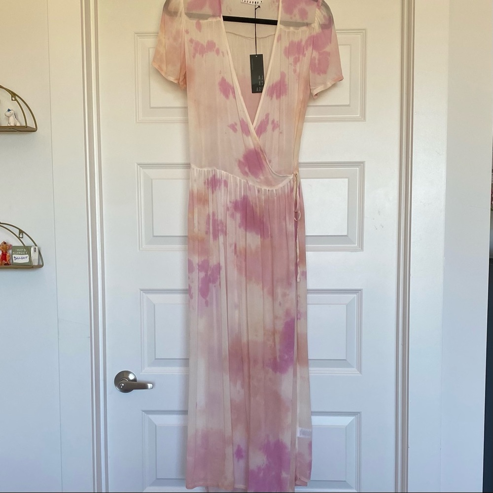 Lacausa Pantry Wrap Dress- pink tie-dye - XS